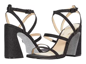 Jessica Simpson Women's Raymie 2 Glitter Flare Ankle Strap Block Heel Sandals BLACK