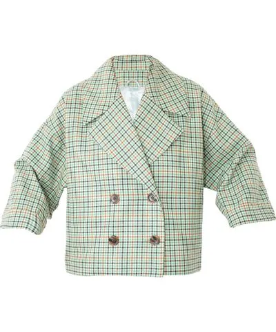 Karolina Ozolinsiute Women's Sage Green Tartan Wool Blend Jacket