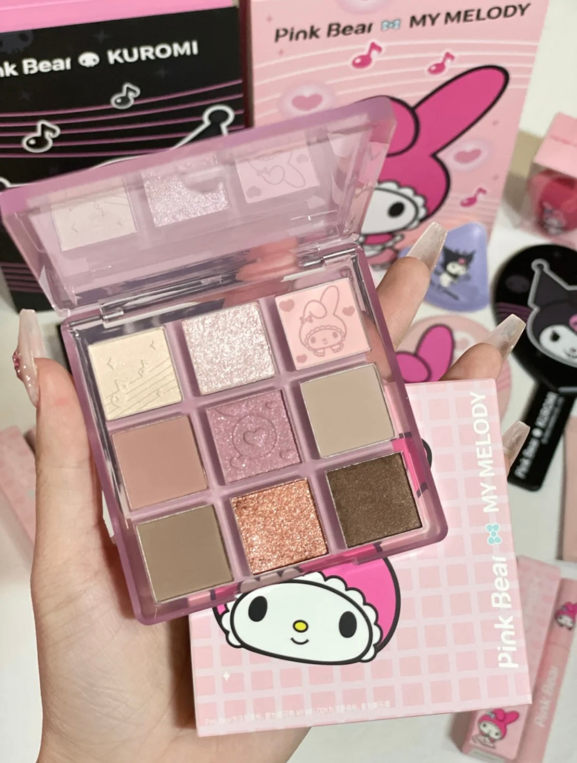 Kuromi / my melody pink bear beauty makeup set with mirror