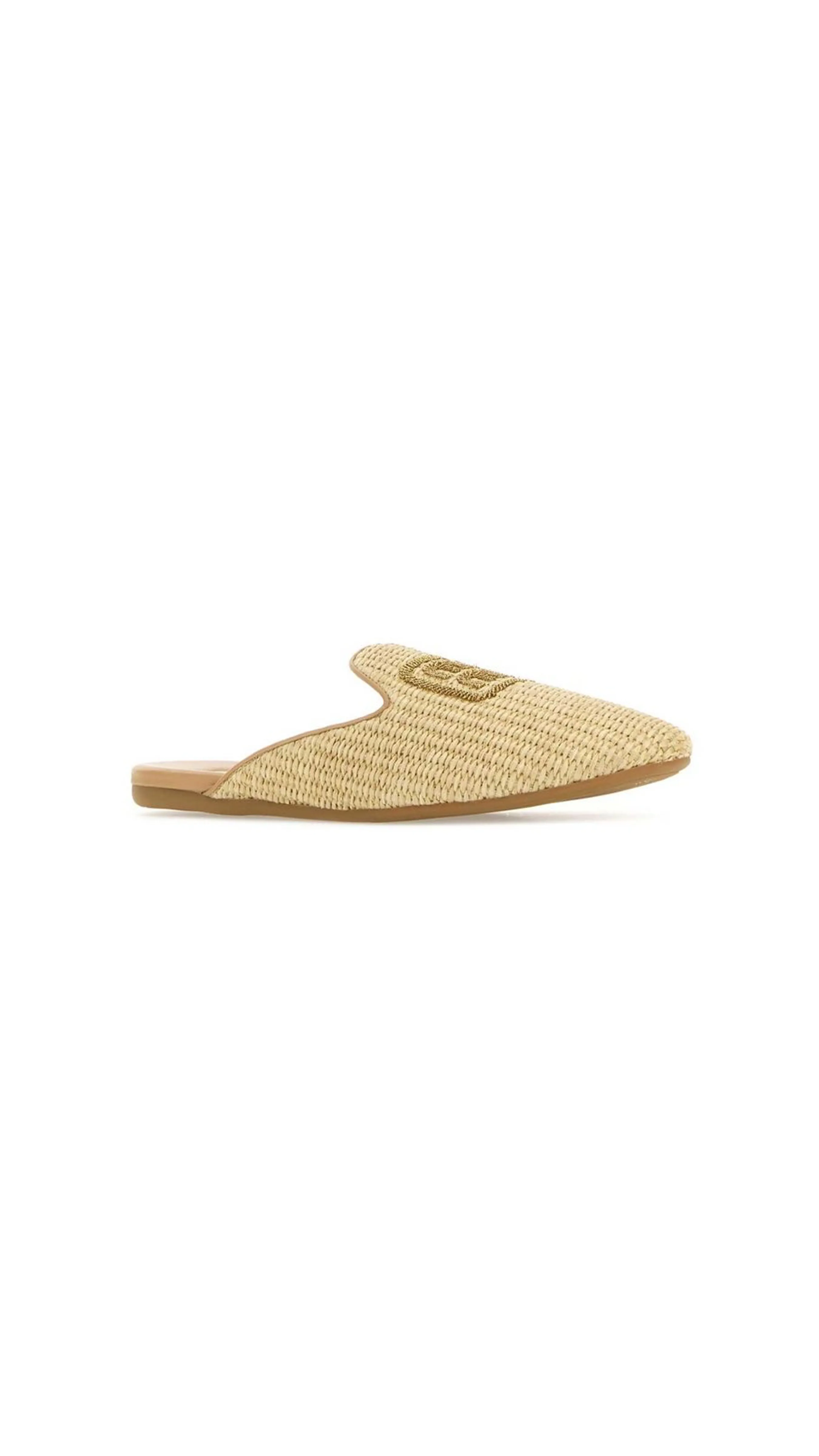 Logo-Detailed Slippers - Raffia