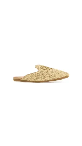 Logo-Detailed Slippers - Raffia