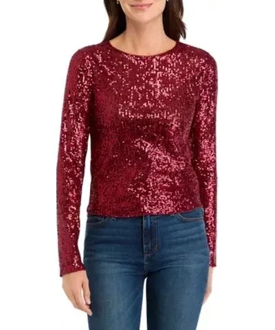 Lucky Brand Women's Long Sleeve Sequin Layering Top