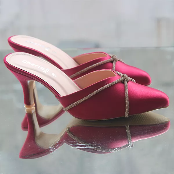 Maroon Fancy Heel Slippers for Women