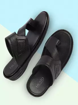 Men Black Daily Indoor Outdoor Multi Strap Slip On Toe Ring Slipper