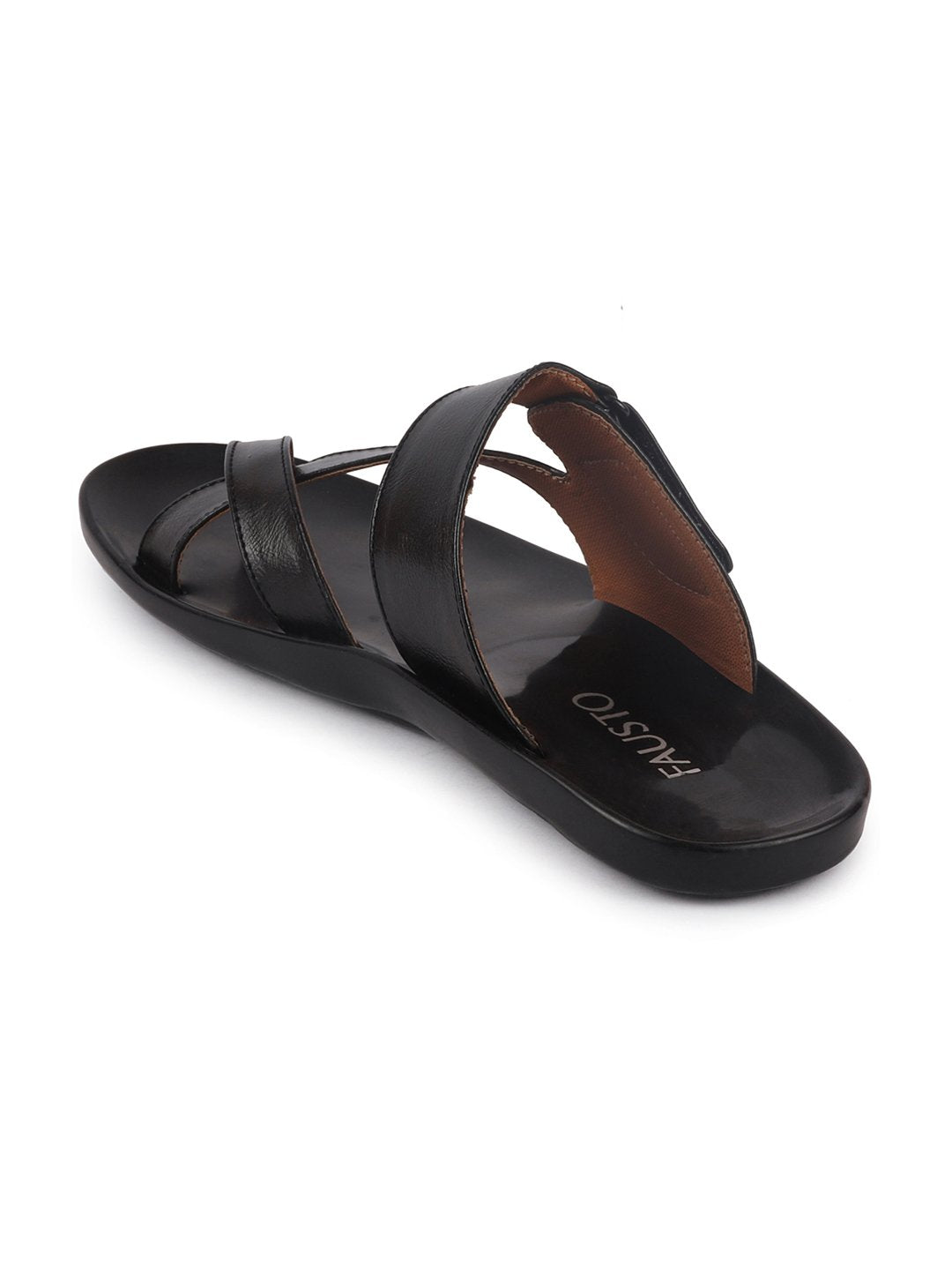 Men Black Hook & Loop Criss Cross Toe Ring Slipper