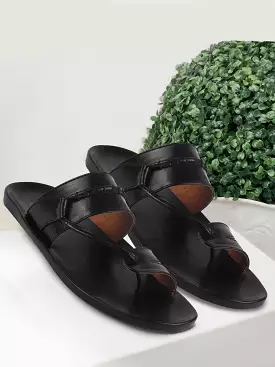 Men Black Slip On Stylish Toe Ring Slippers