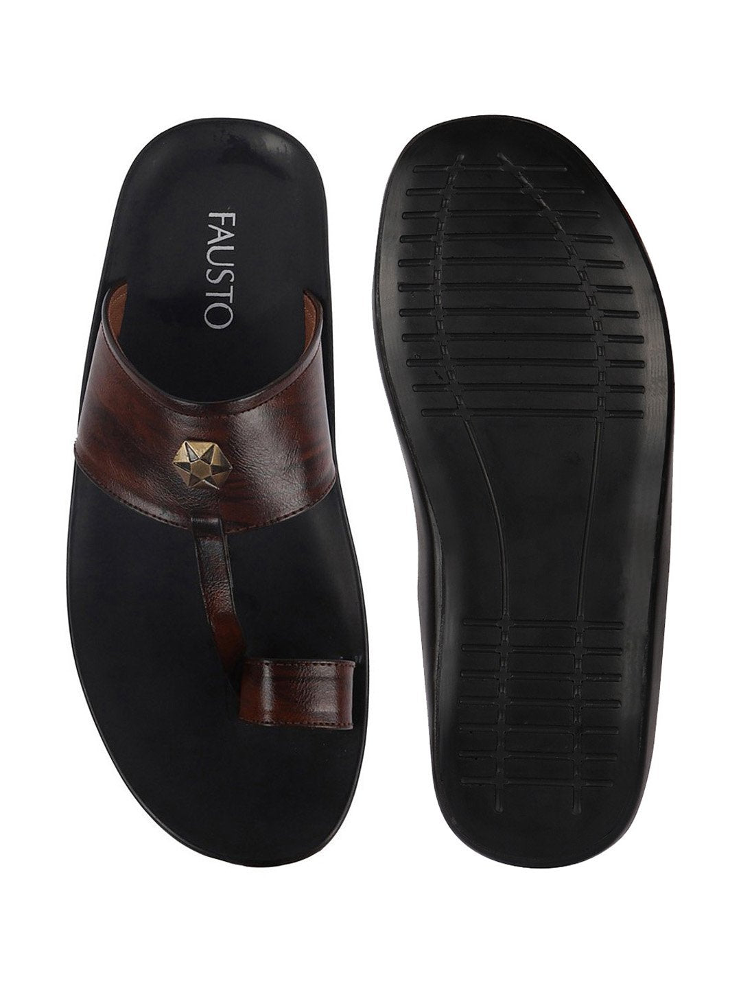 Men Brown Slip On Indoor Toe Ring Slippers