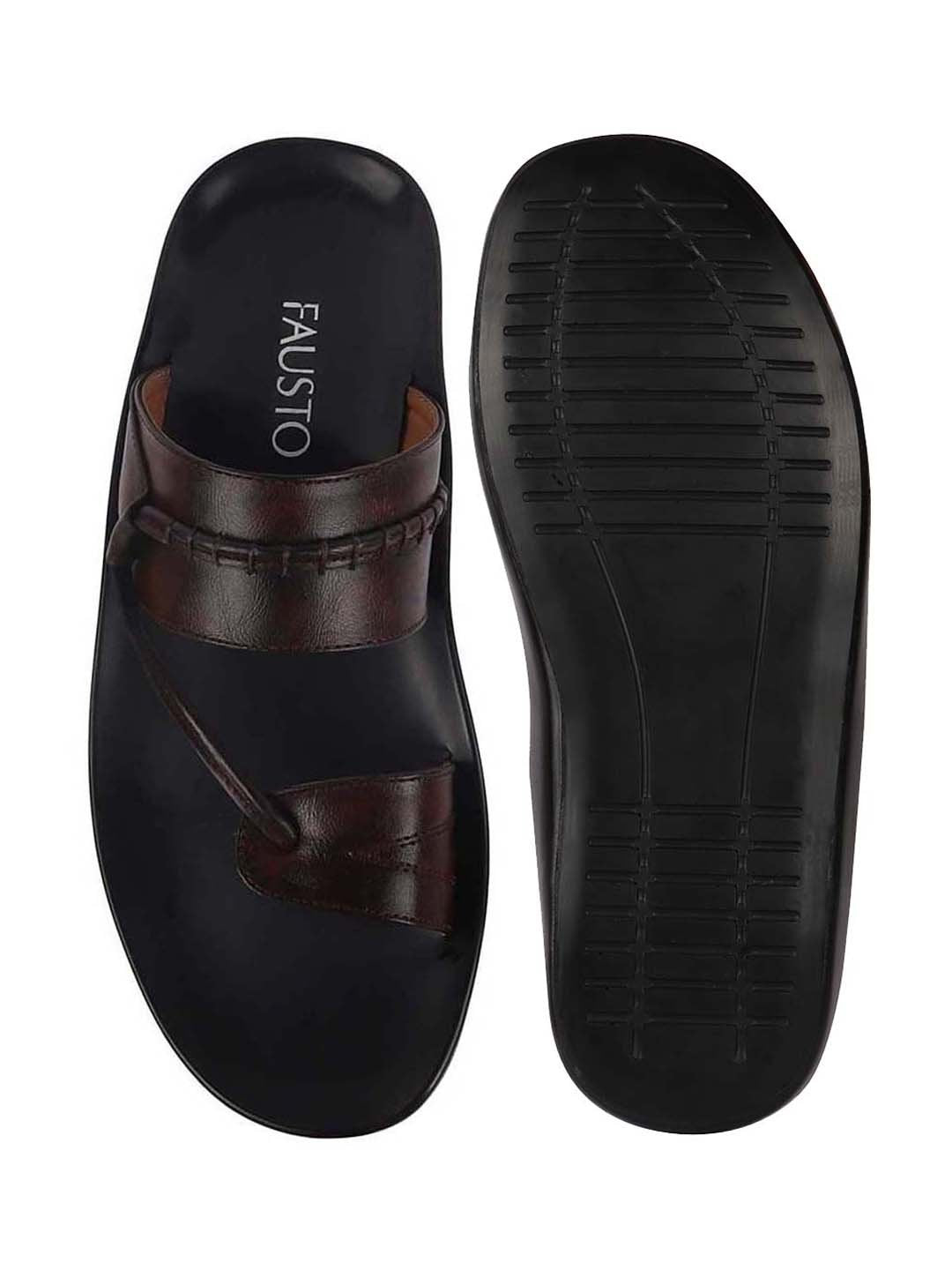 Men Brown Slip On Stylish Toe Ring Slippers