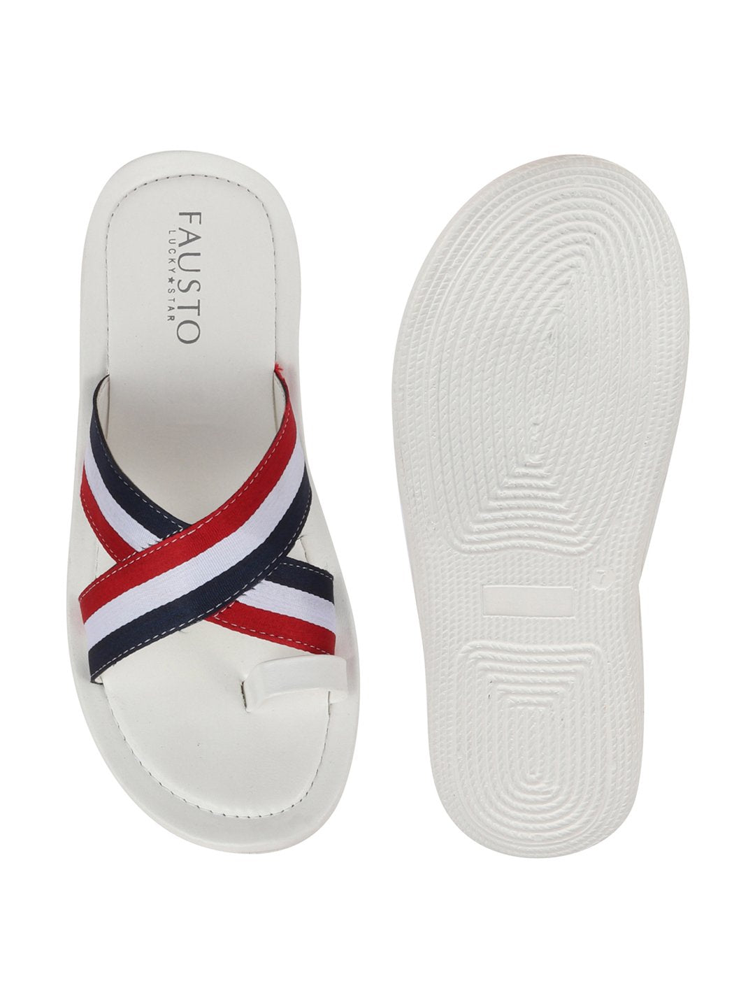 Men Multi Criss Cross Stripes Toe Ring Slippers & Flip Flops