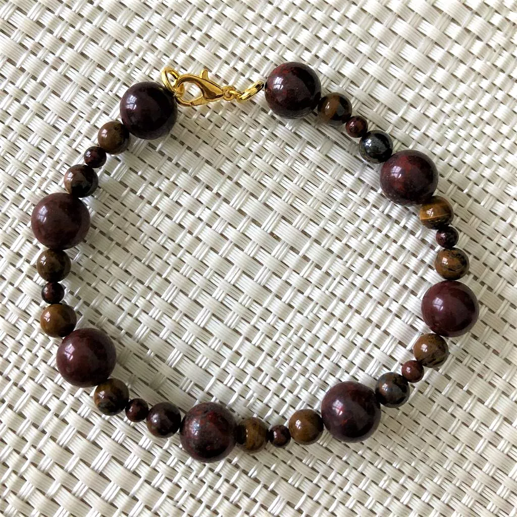 Mens Brecciated Jasper Beaded Bracelet