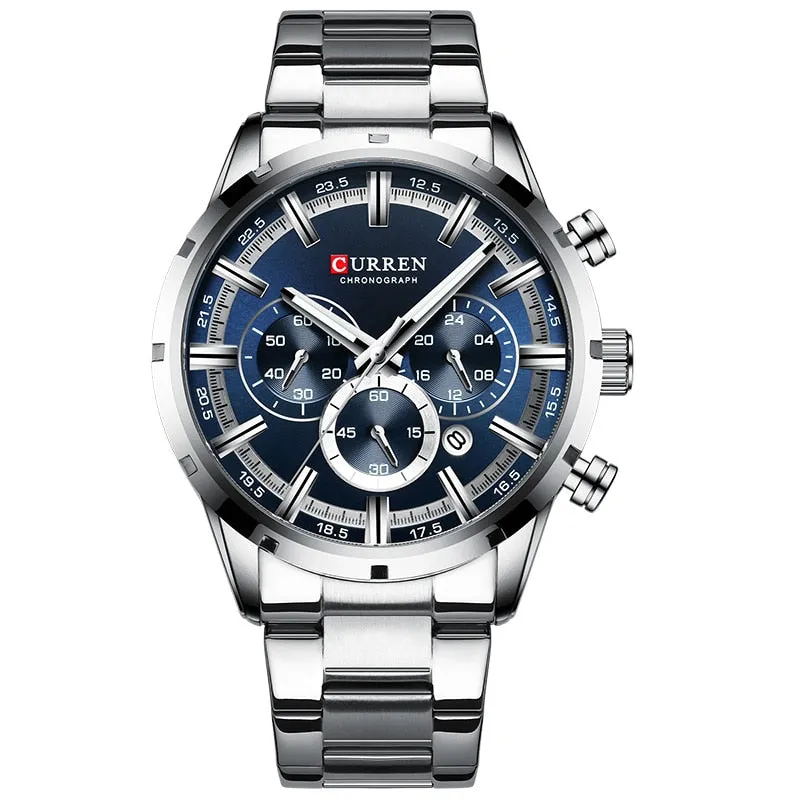 Mens Watches Full Steel Waterproof Chronograph Wristwatch