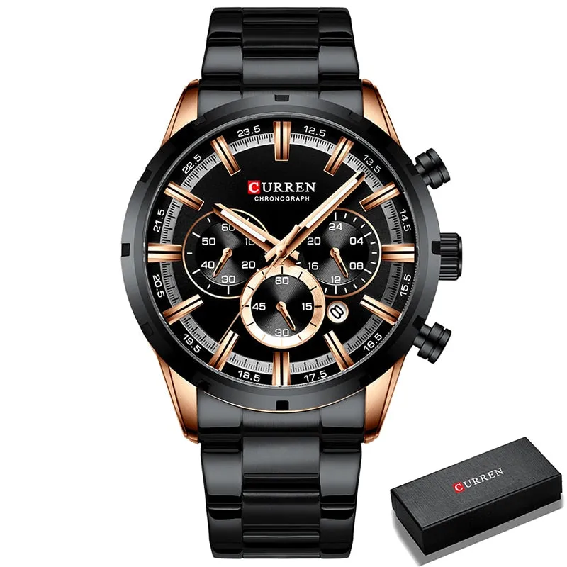 Mens Watches Full Steel Waterproof Chronograph Wristwatch