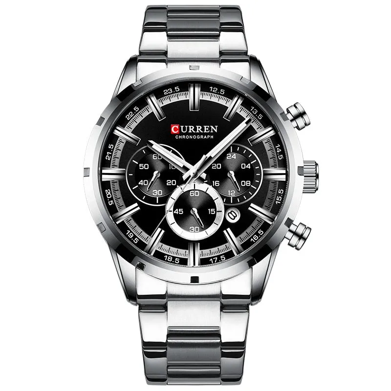 Mens Watches Full Steel Waterproof Chronograph Wristwatch