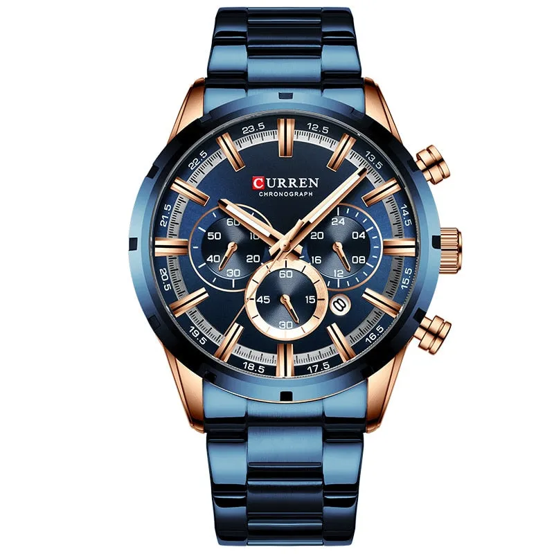 Mens Watches Full Steel Waterproof Chronograph Wristwatch