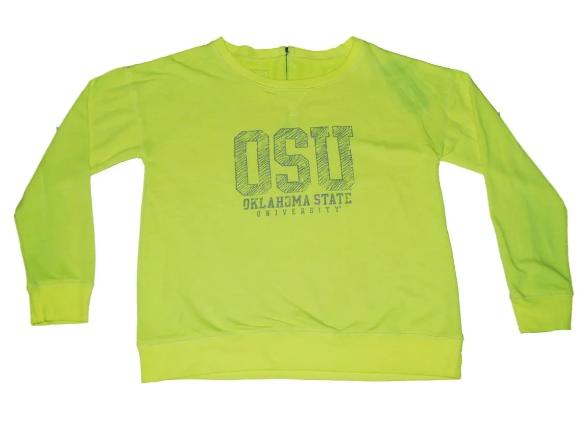 Oklahoma State Cowboys Gear for Sports Women Neon Yellow Zip Back Sweatshirt (M)