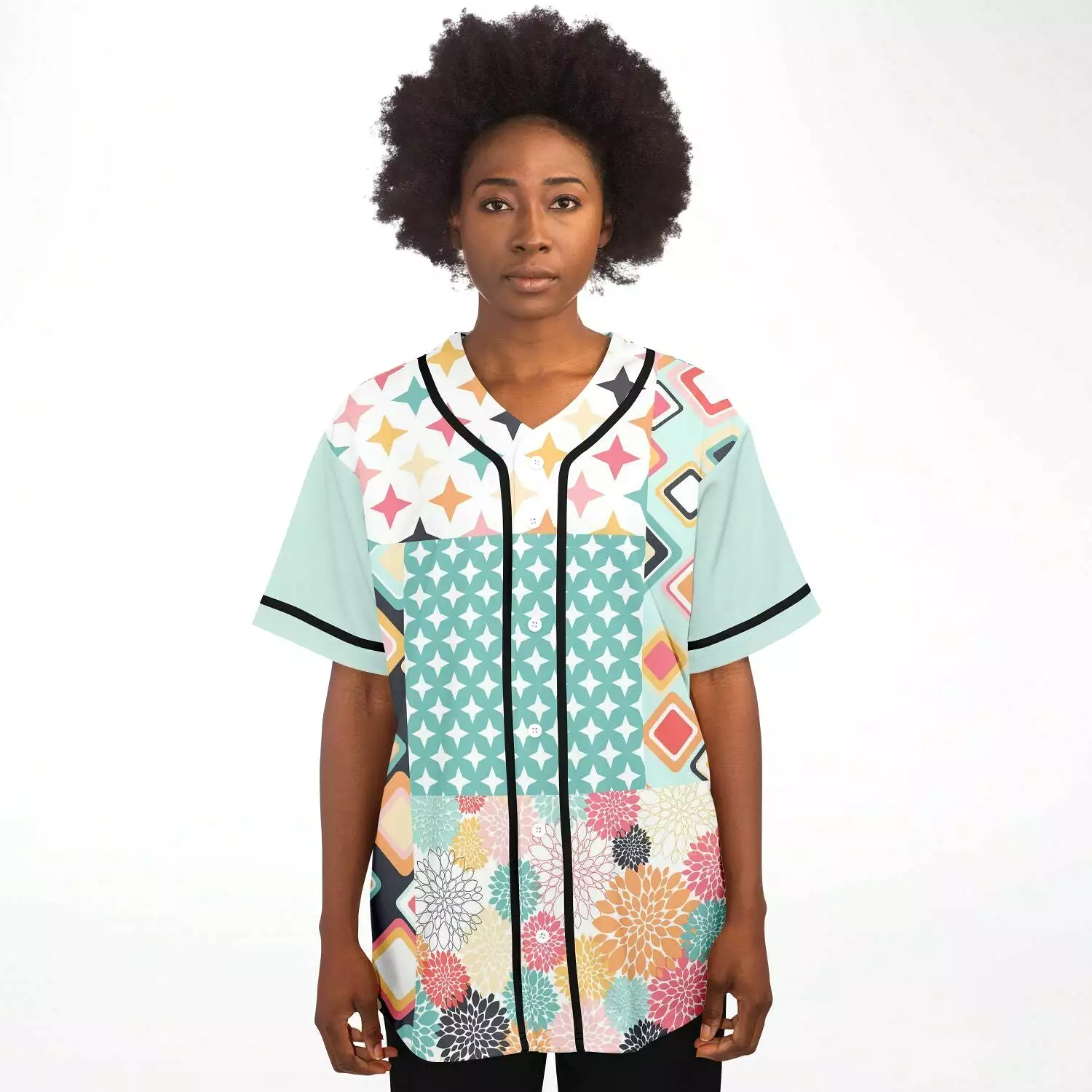 Old Miami Geo Patchwork Button Front Jersey