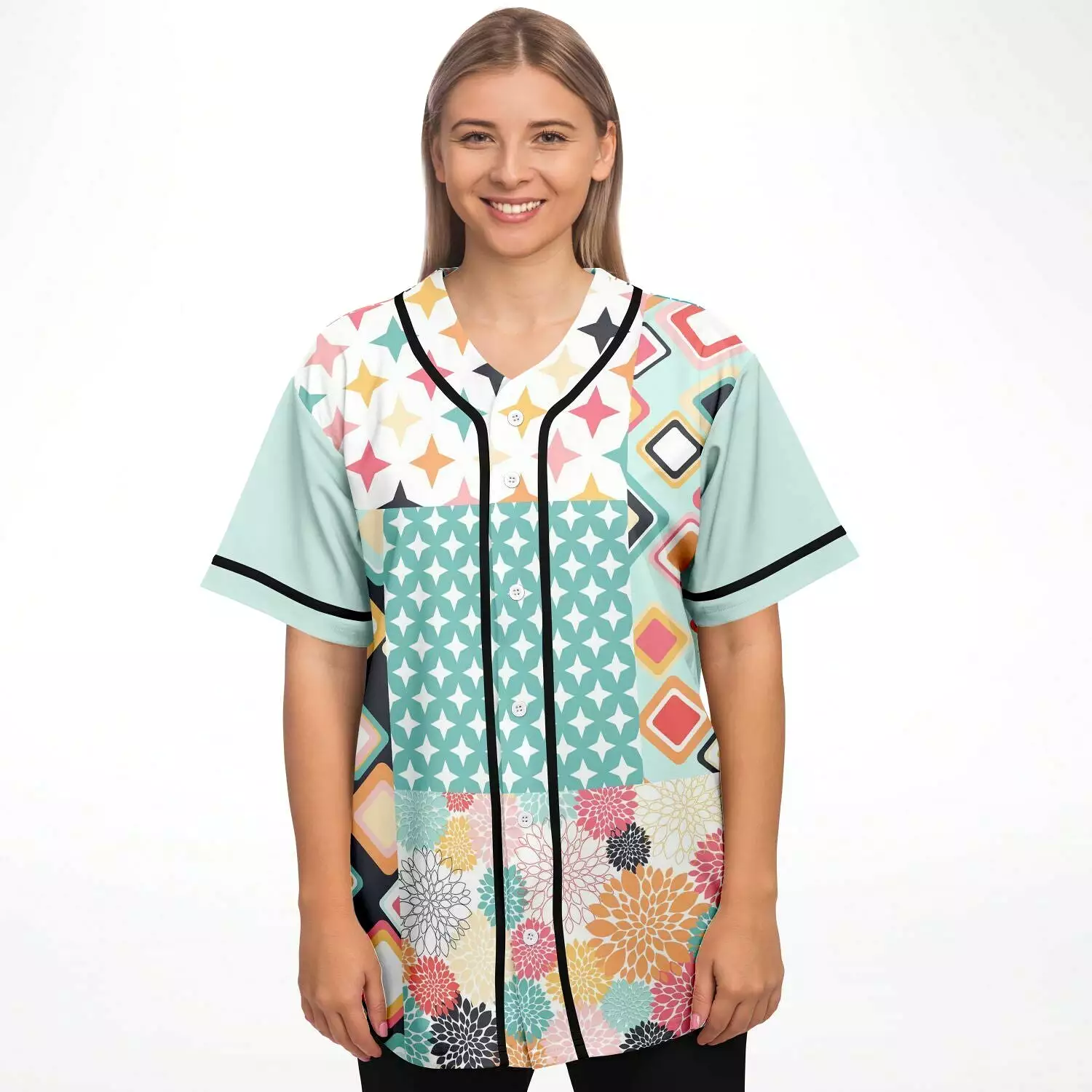 Old Miami Geo Patchwork Button Front Jersey