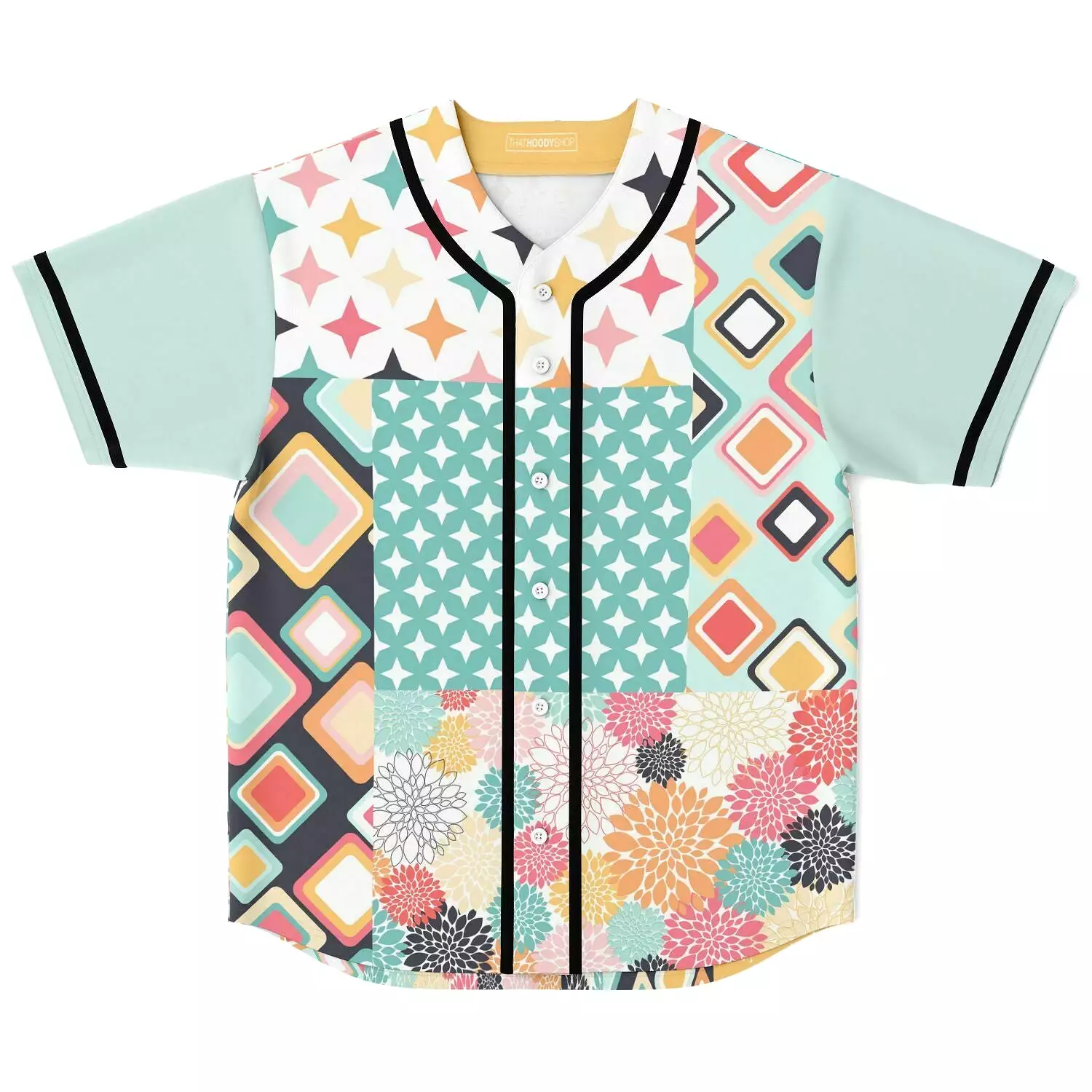 Old Miami Geo Patchwork Button Front Jersey