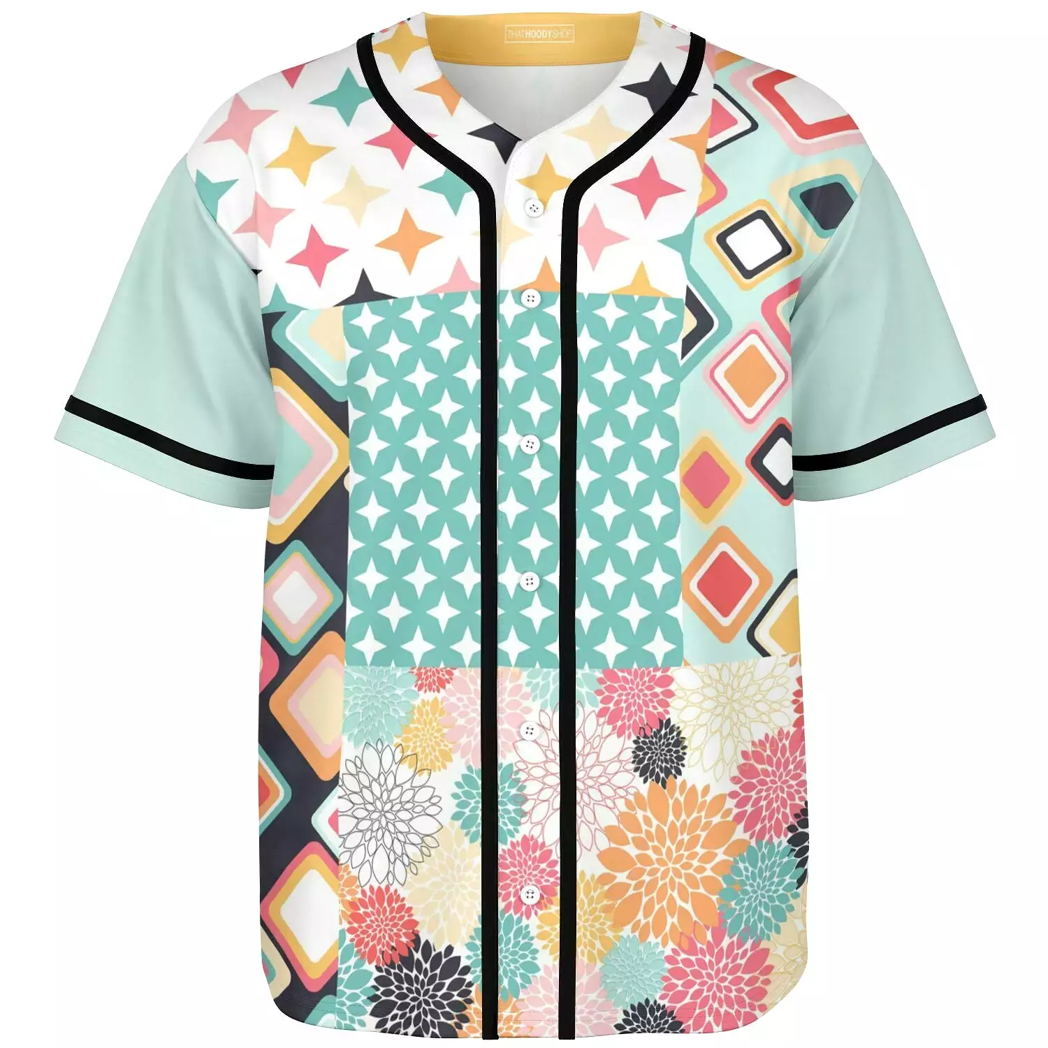 Old Miami Geo Patchwork Button Front Jersey