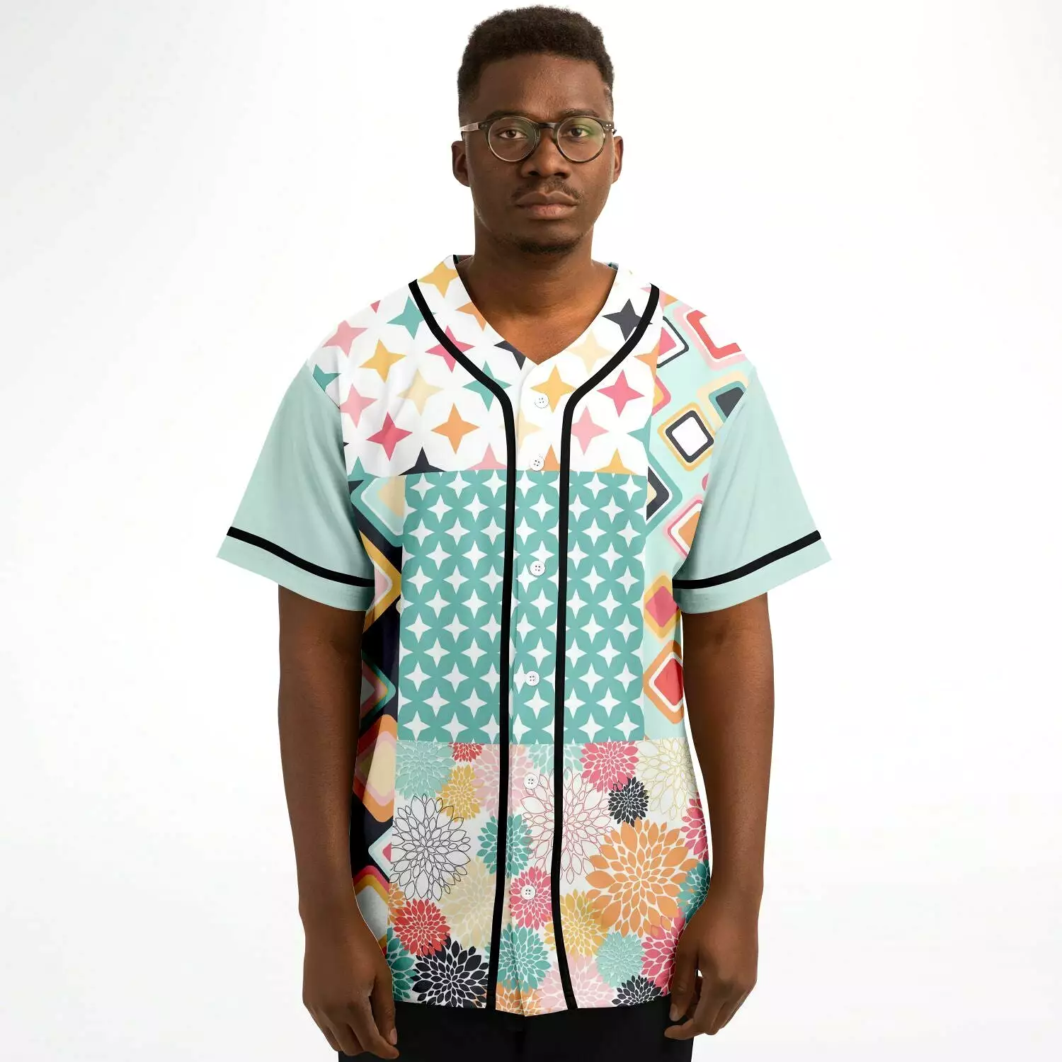 Old Miami Geo Patchwork Button Front Jersey