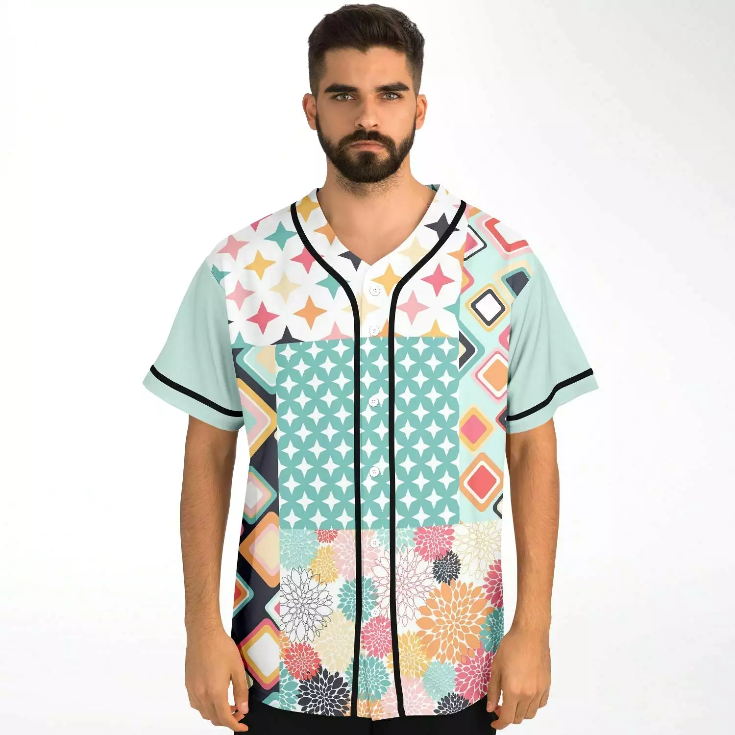 Old Miami Geo Patchwork Button Front Jersey