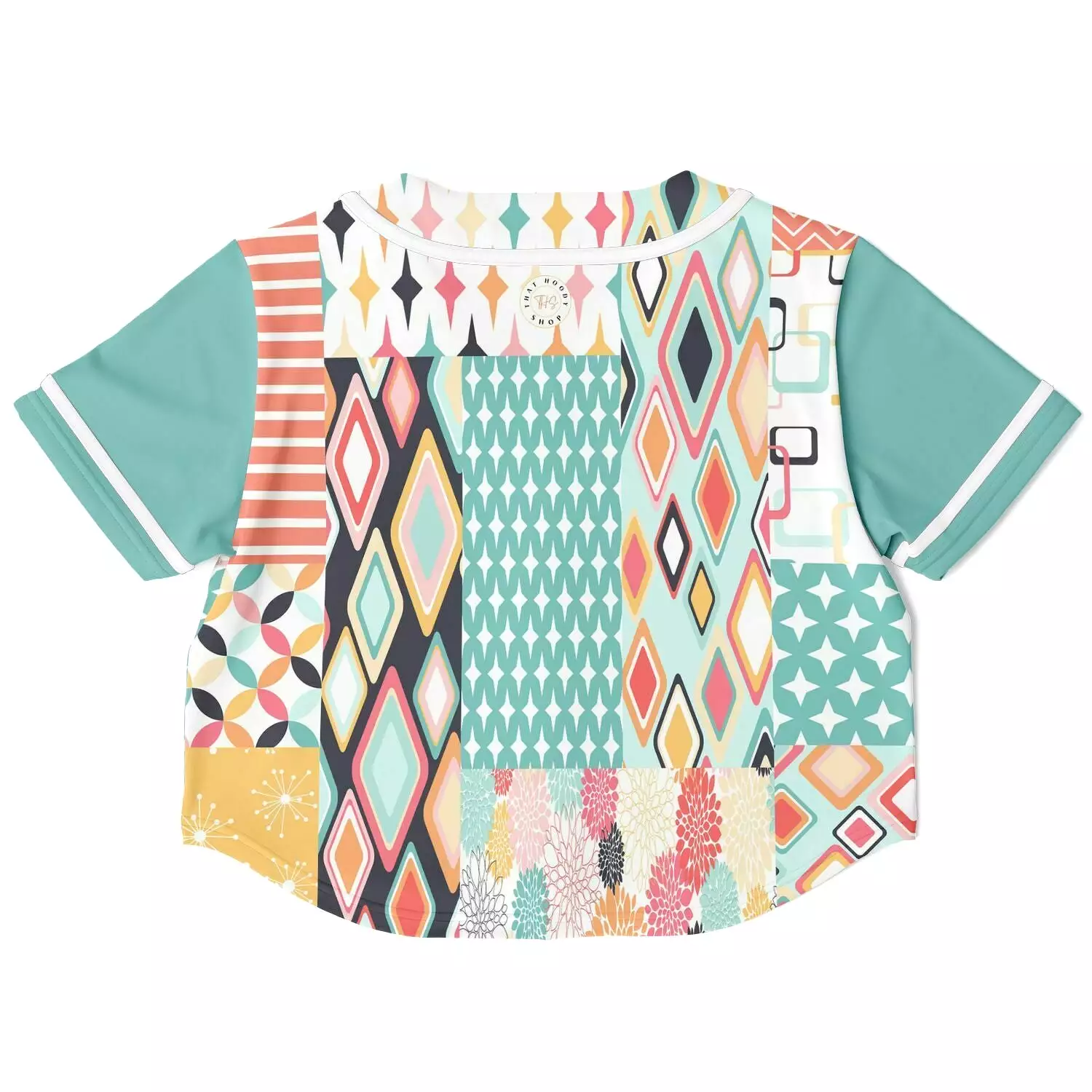 Old Miami Geo Patchwork Cropped Button Front Jersey