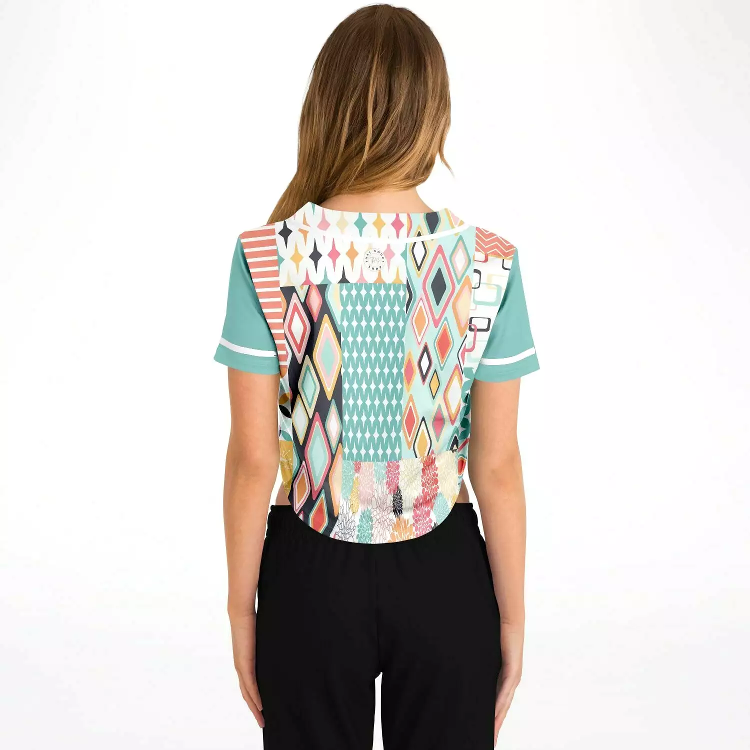 Old Miami Geo Patchwork Cropped Button Front Jersey