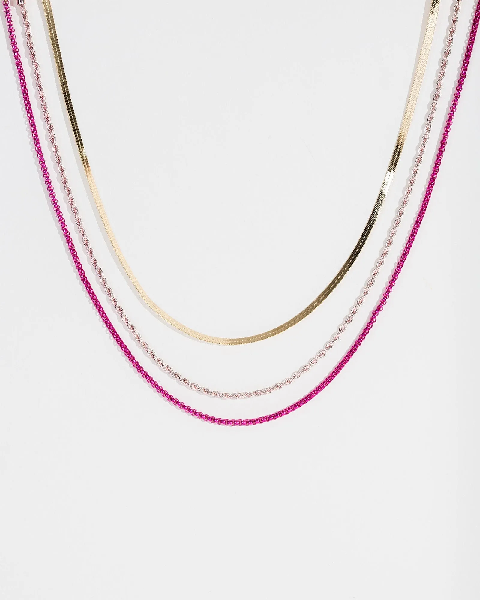 Pink Chain Layering Necklace Pack