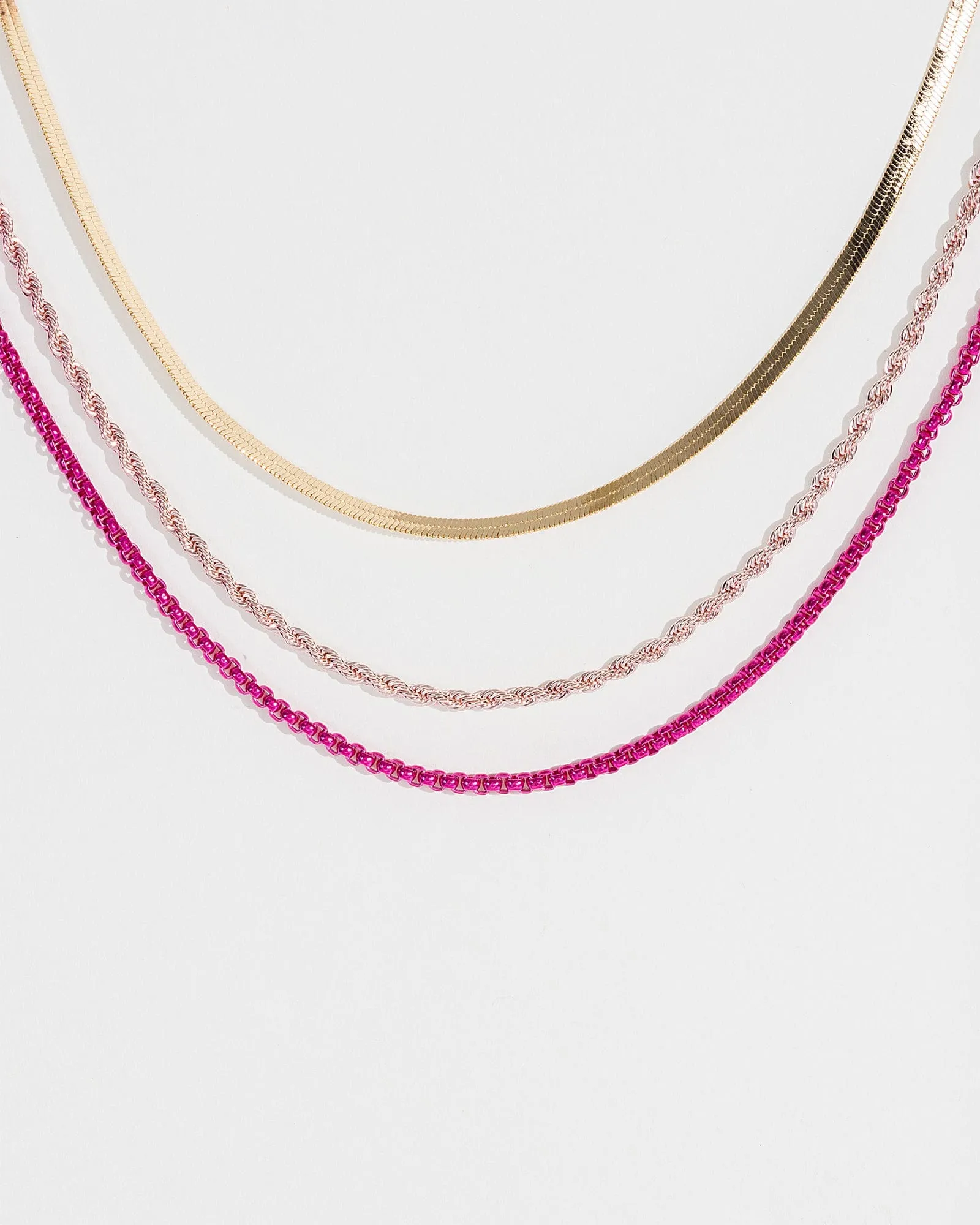 Pink Chain Layering Necklace Pack