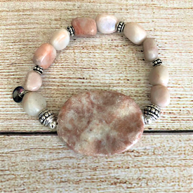 Pink Marble and Feldspar Beaded Bracelet