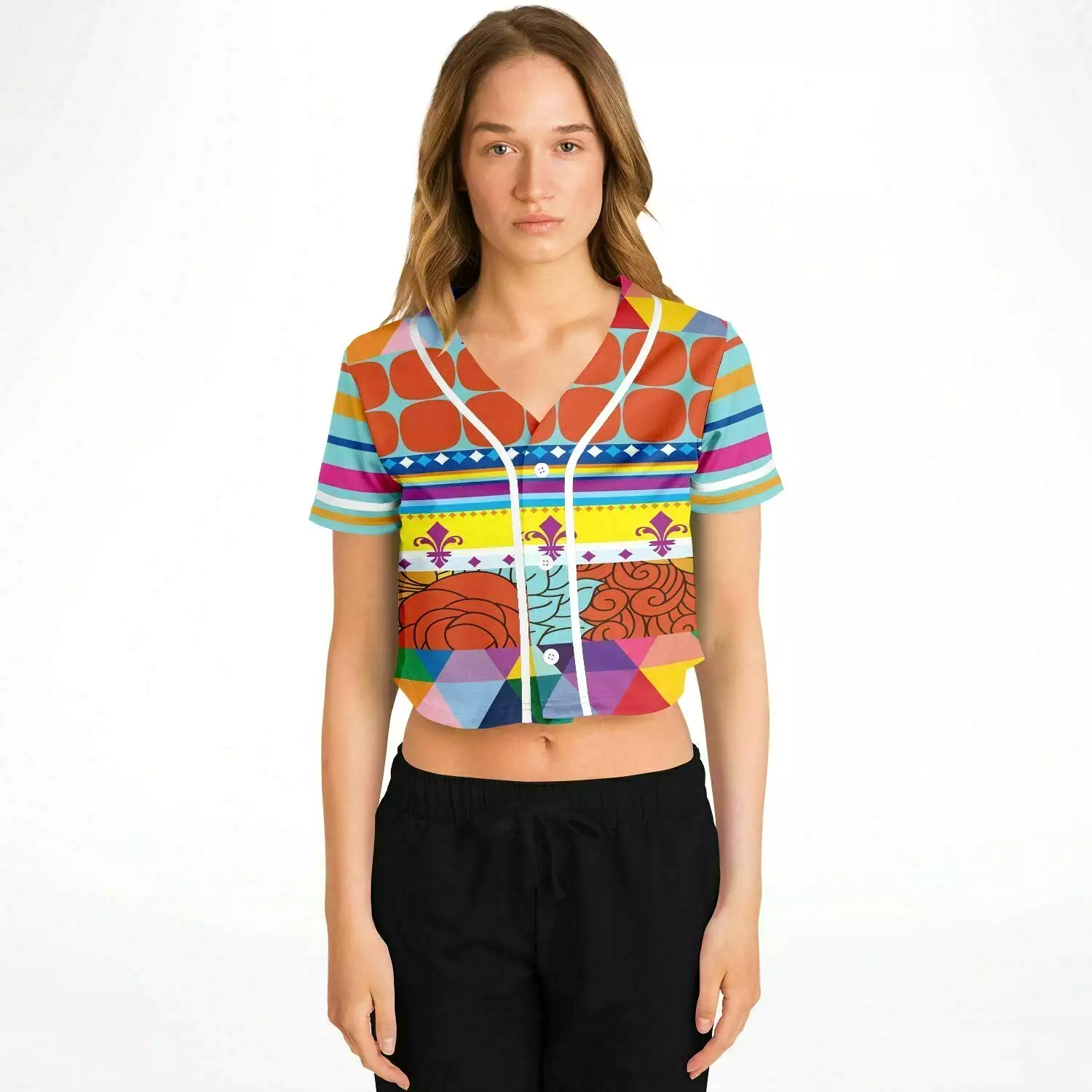 Queenie Eco-Poly Cropped Button Front Jersey