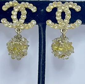 Rare Chanel Lime Crystal 12A 2012 Fall CC Drop Clip On Earrings