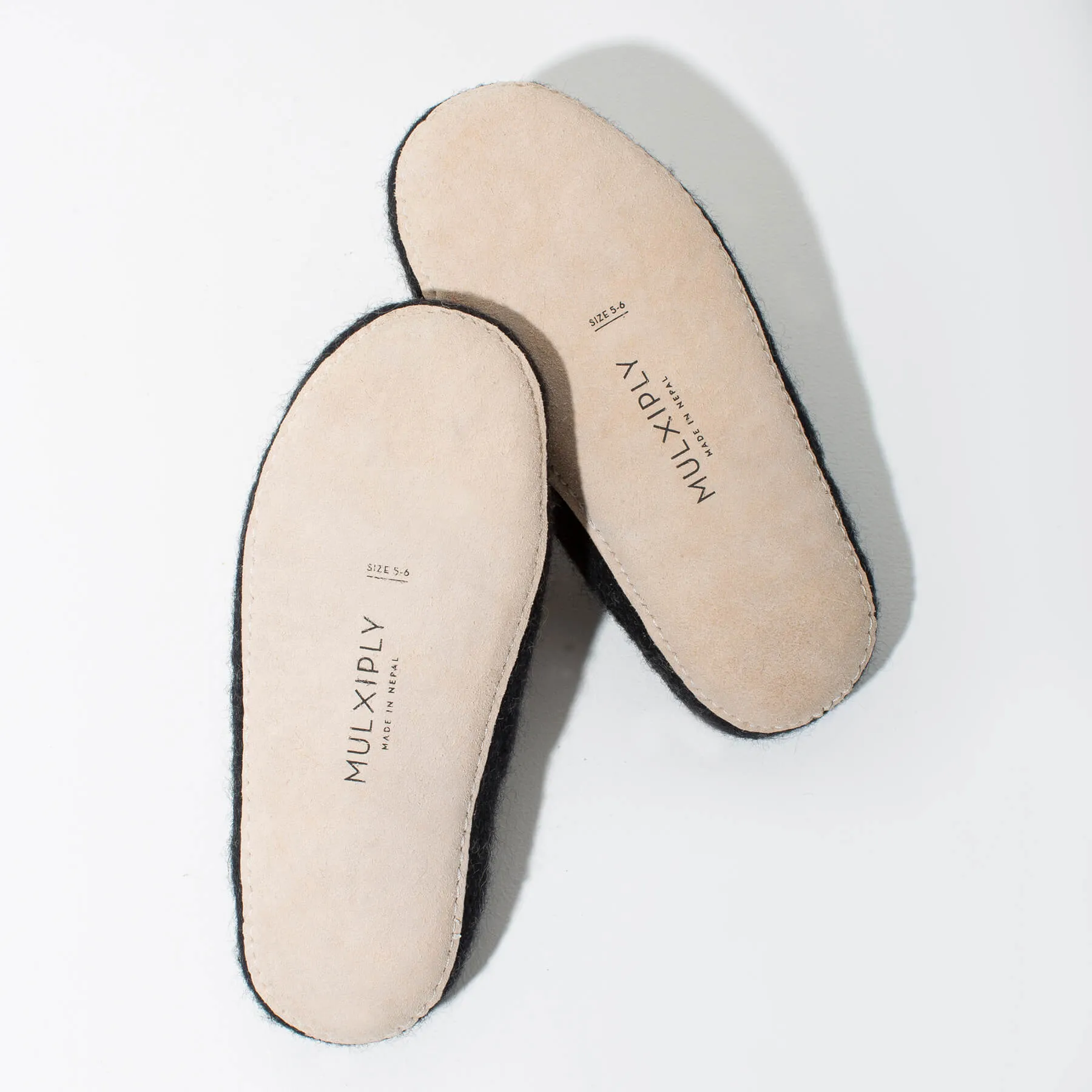 SALE - Pom Pom Felt Slippers - Dark Grey + Rust