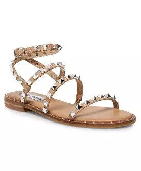 Steve Madden Women's Travel Tan Leather Embellished Flat Sandals