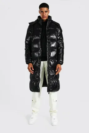 Tall High Shine Longline Duvet Puffer | boohooMAN UK