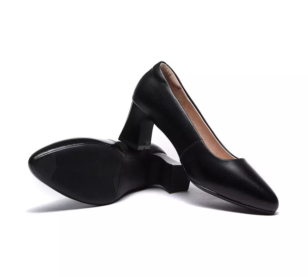 TARRAMARRA All-Black Leather Women Low Block Heels Fanny