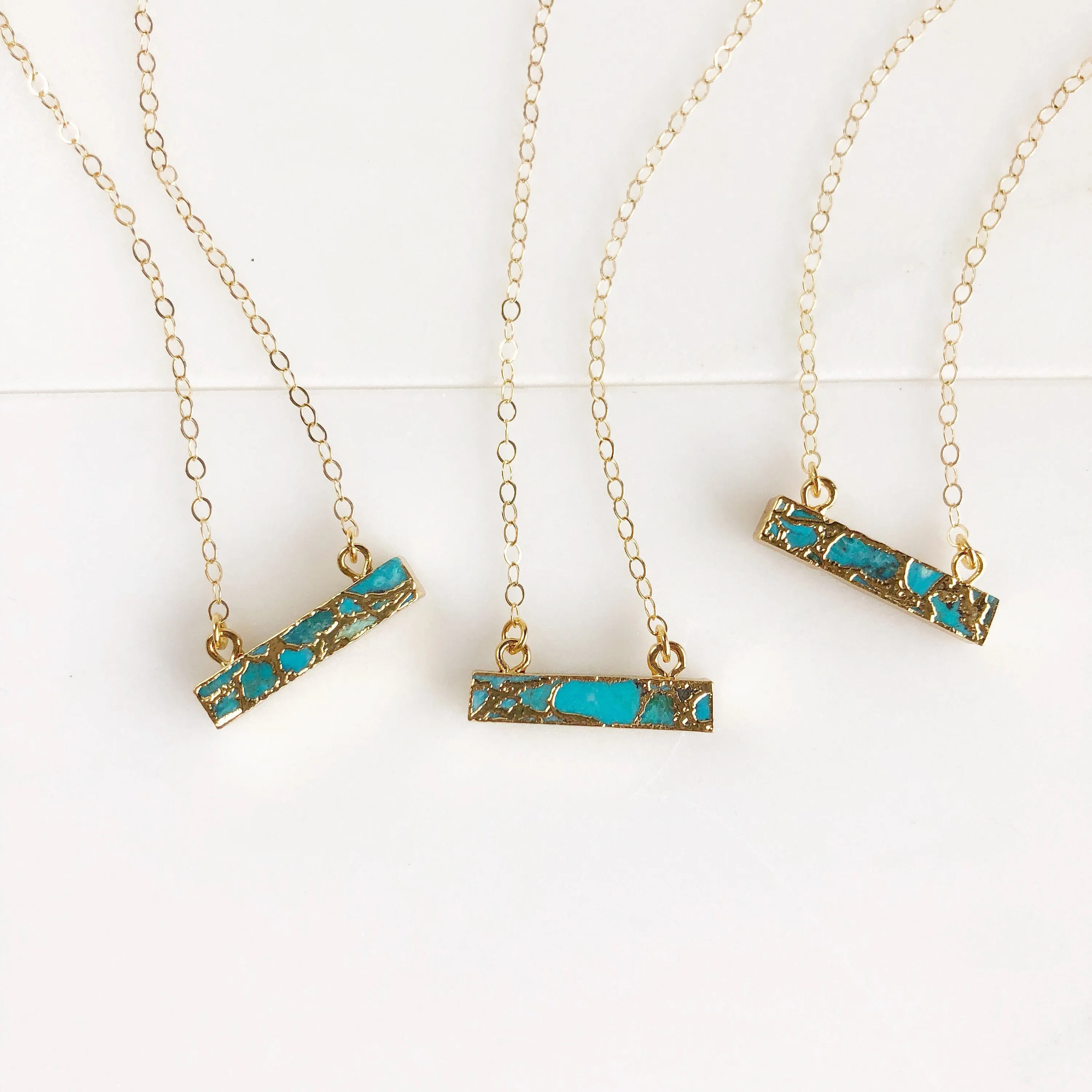 Turquoise Bar Necklace. Dainty Turquoise and Gold Bar Necklace. Layering Jewelry. Small Pendant Necklace. Jewelry Gift.