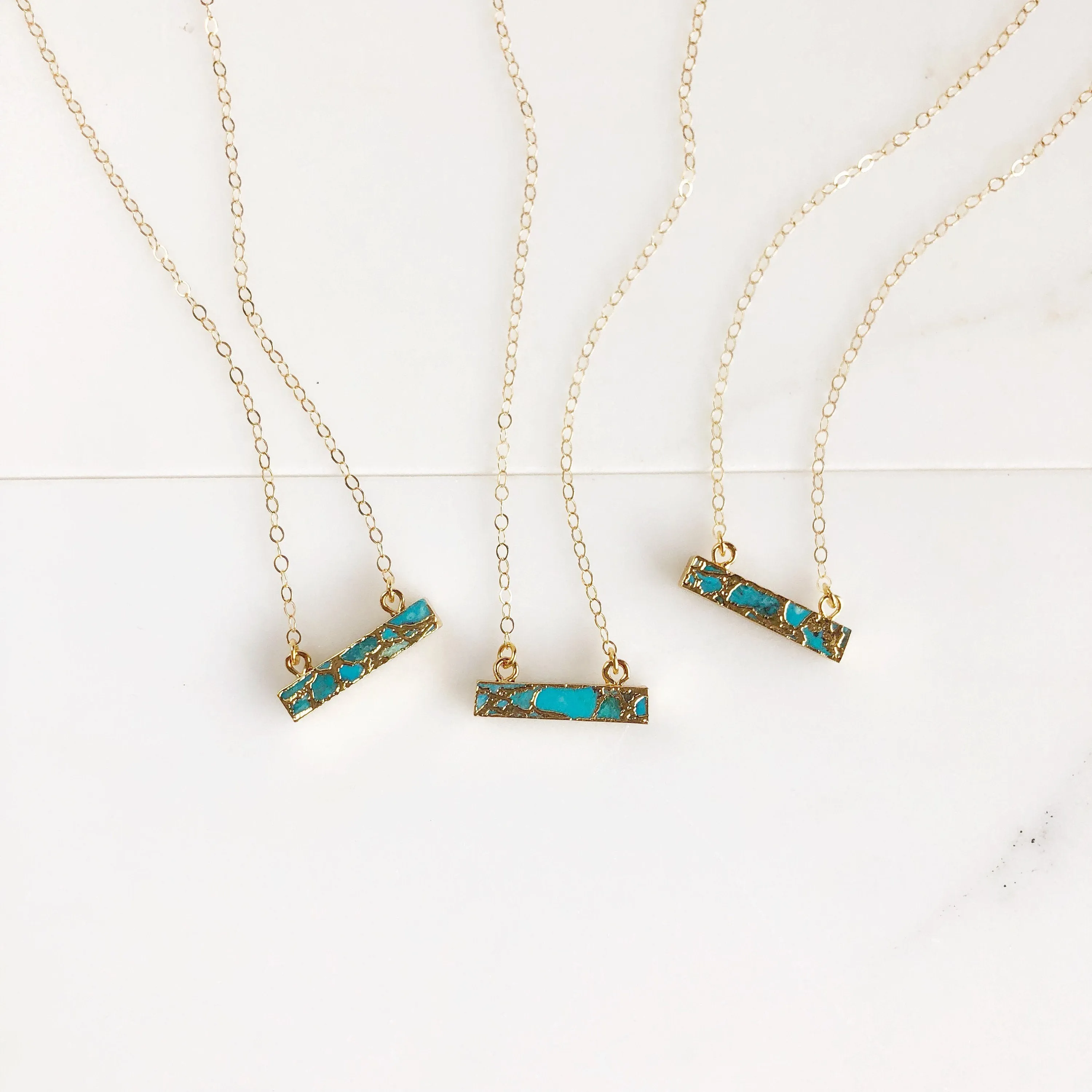 Turquoise Bar Necklace. Dainty Turquoise and Gold Bar Necklace. Layering Jewelry. Small Pendant Necklace. Jewelry Gift.