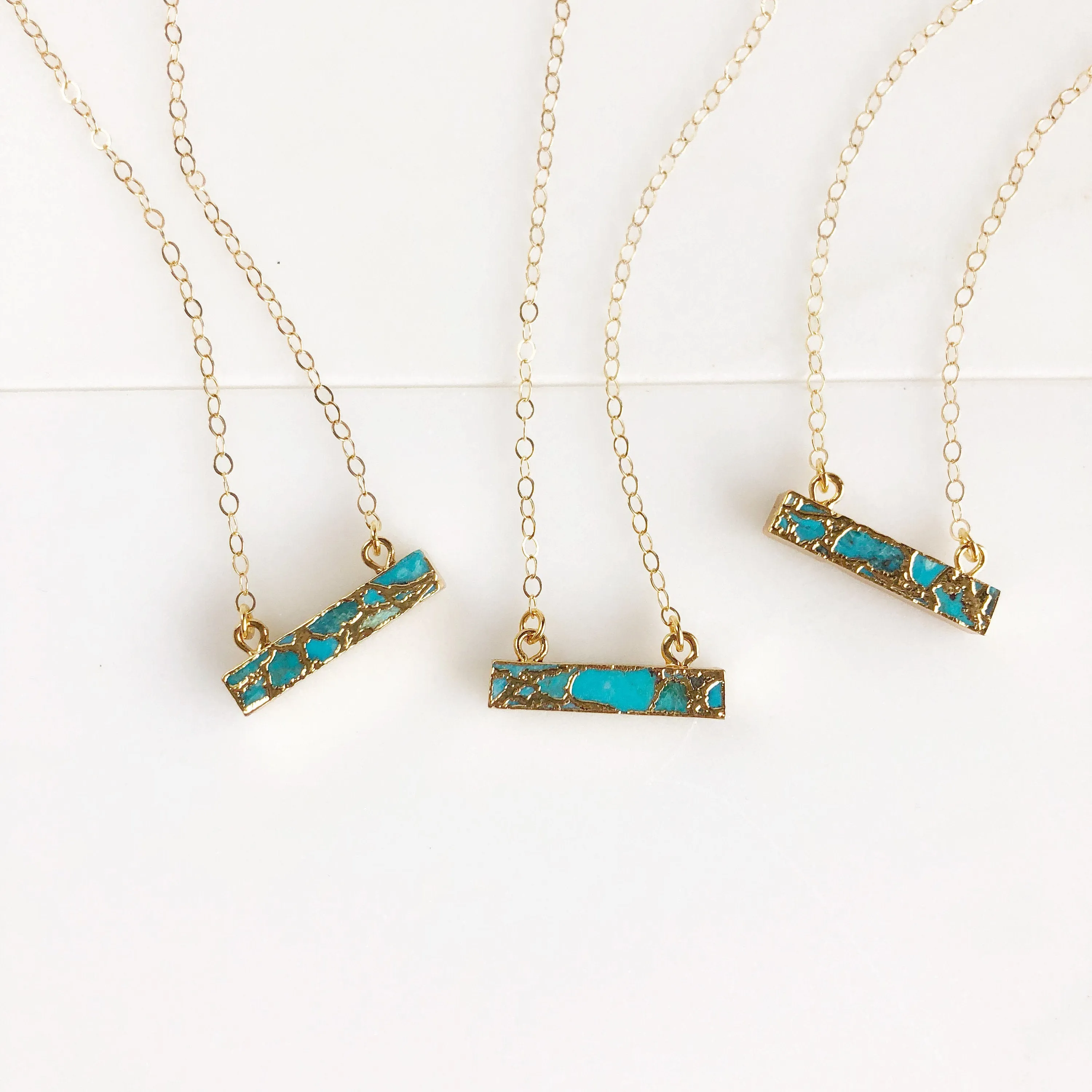 Turquoise Bar Necklace. Dainty Turquoise and Gold Bar Necklace. Layering Jewelry. Small Pendant Necklace. Jewelry Gift.