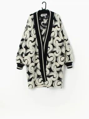 Vintage black and white wool cardigan with abstract swirl design – Large / XL