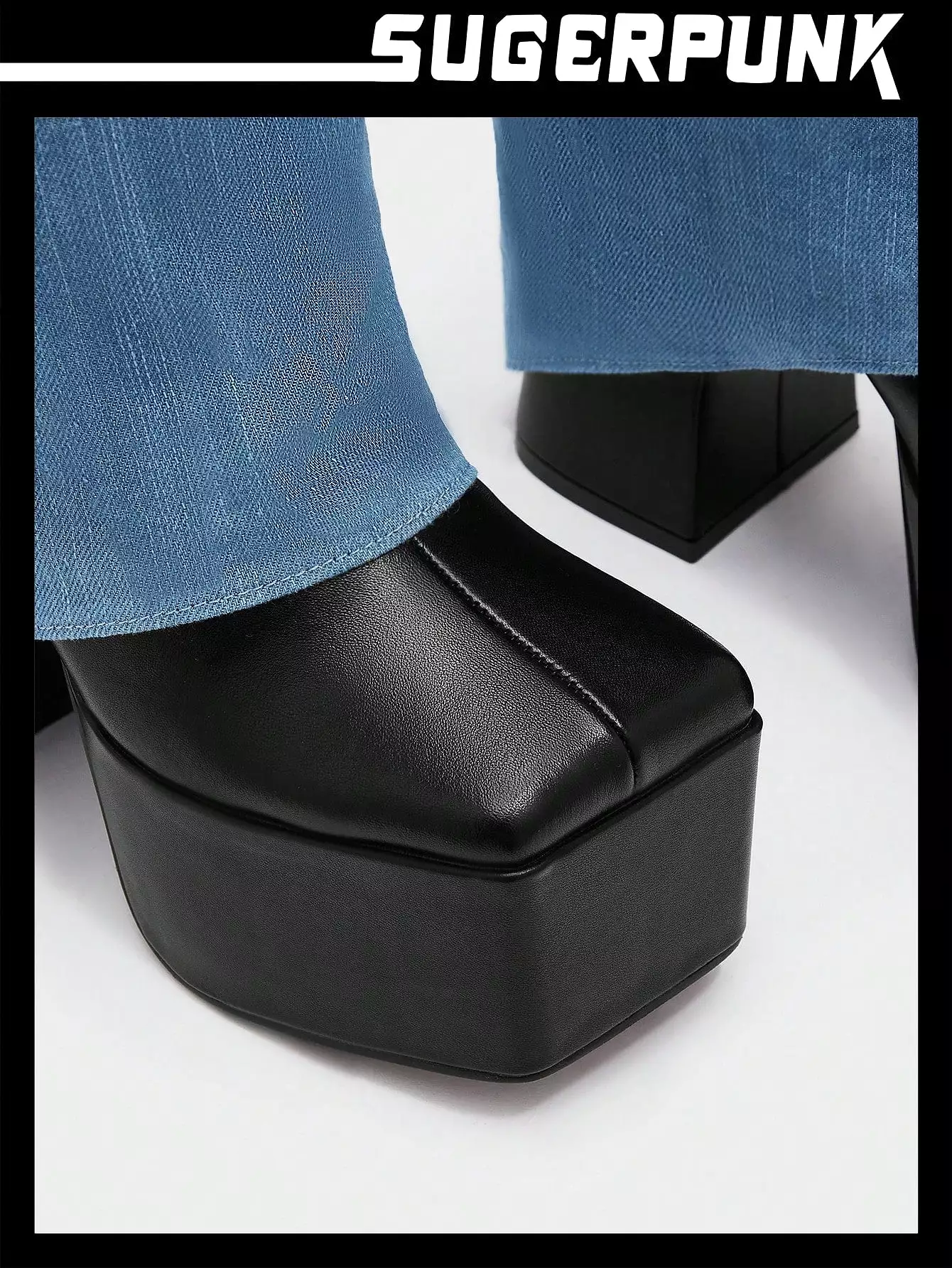 Women Slip On Square Toe Platform Classic Boots, Fashionable Outdoor Denim Boots