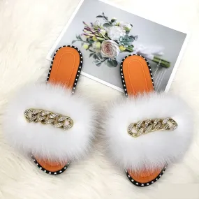 Women's Luxury Summer Fluffy Fur Soft Slides Flip Flop Slippers