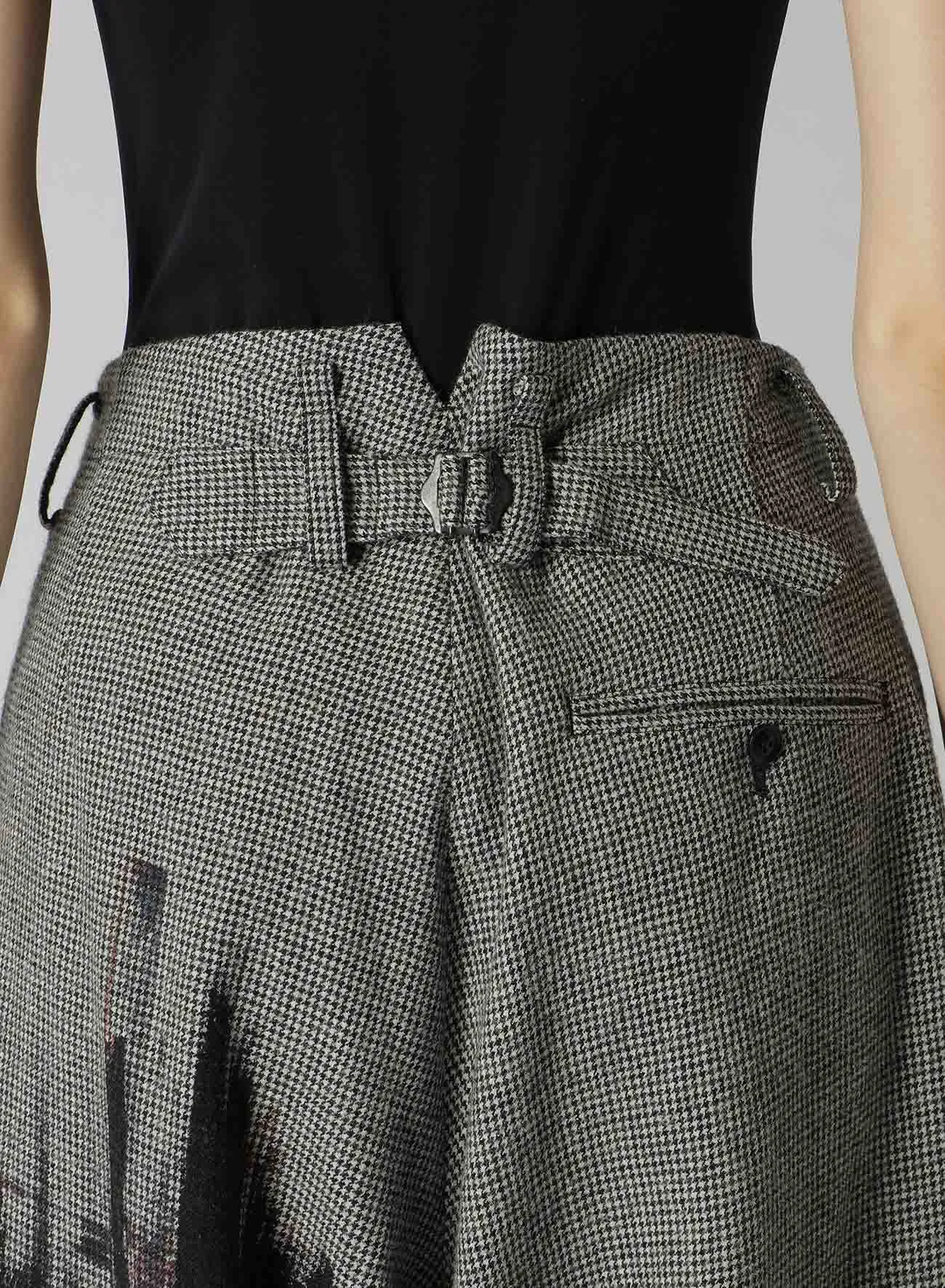 WOOL FLANNEL HOUNDSTOOTH FEMALE PT DOUBLE TUCK WIDE PANTS