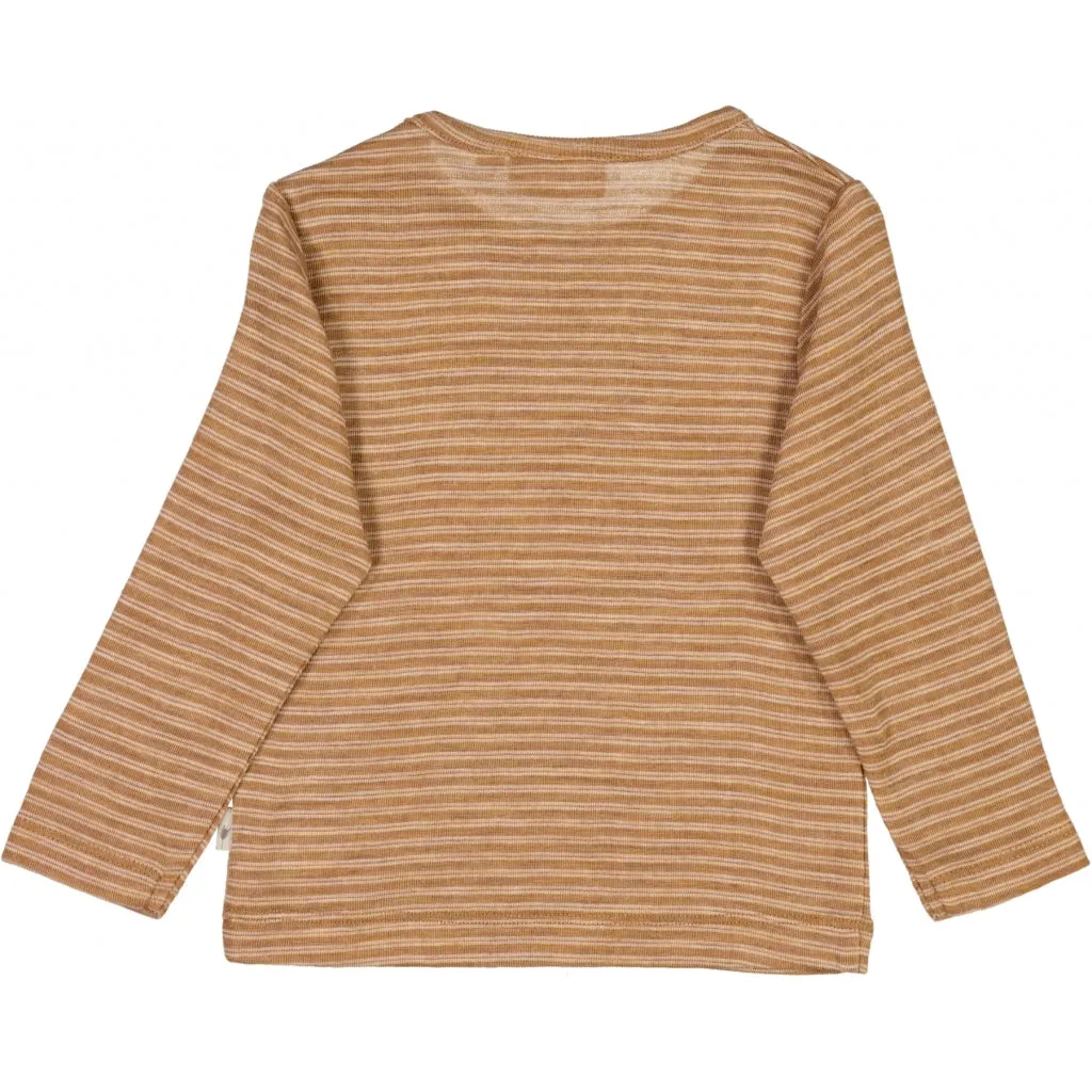 Wool T-Shirt LS - clay melange wool stripe