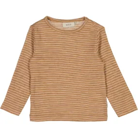 Wool T-Shirt LS - clay melange wool stripe