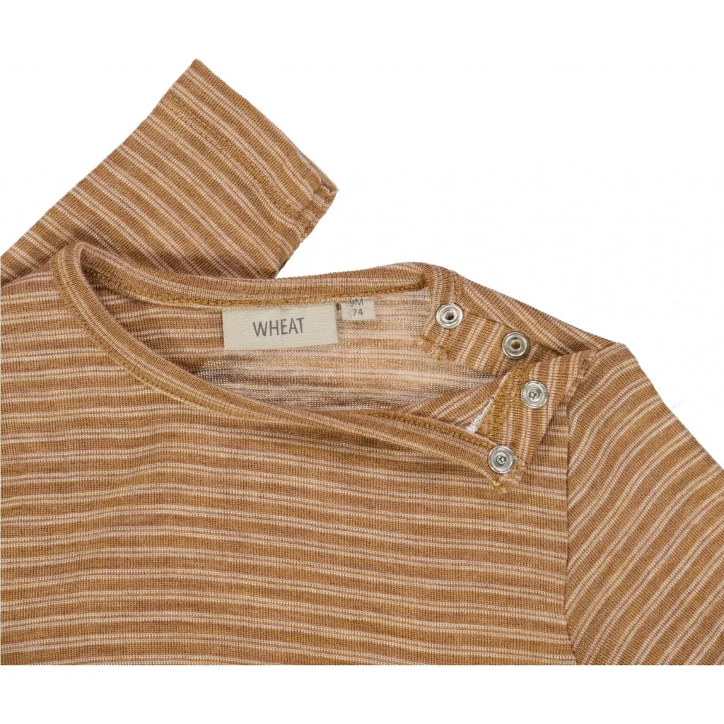 Wool T-Shirt LS - clay melange wool stripe