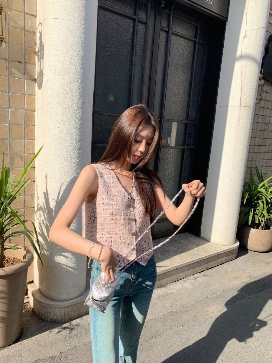 xxoossoo small fragrant style vest for women's outer layering vest vest spring and autumn outer wear woolen style vest