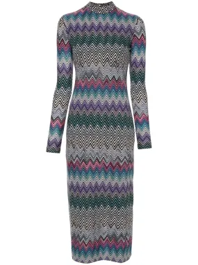 ZIG ZAG MOTIF WOOL MIDI DRESS